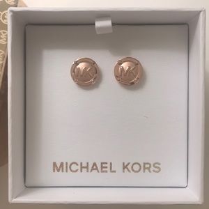 Michael Kors Gold Heritage MK Logo Stud Earrings